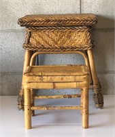 Vintage Wicker and Bamboo Stools