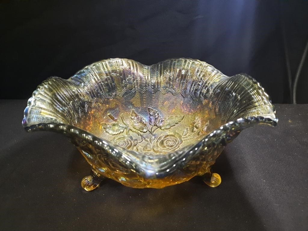 3 Footed Carnival Glass Bowl