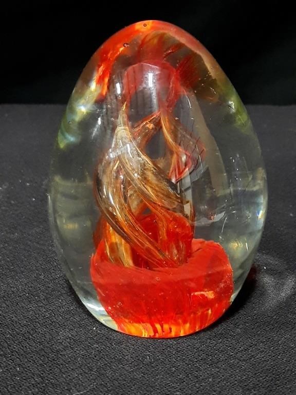 Red Flame Helix Glass Paperweight
