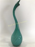 Large Squiggle Blown Glass Blue Vase