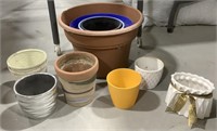 10 planters - plastic, ceramic, tin