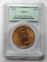 1922 $20 St. Gaudens Gold Double Eagle MS63