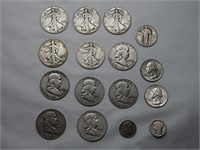 Lot of 90% Silver Coins Halves, Quarters Dimes