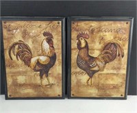 Fashion Tin And Wooden Frame Rooster Wall Art