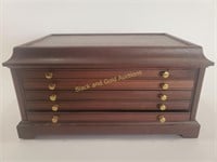 Mahogany Toned Wood Coin Drawer Chest