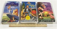 3 VHS tapes including The Lion King, sealed, The