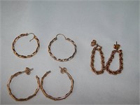 3pr Twisted Hoop 14k Gold Earrings 4.72g