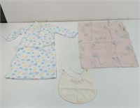 Vintage Baby Bib, Pillow Case And Sleeper