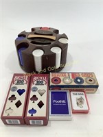 Vintage Poker Chip Round Holder With Chips & Cards