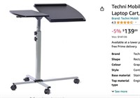 Techni Mobili Height Adjustable Laptop Cart