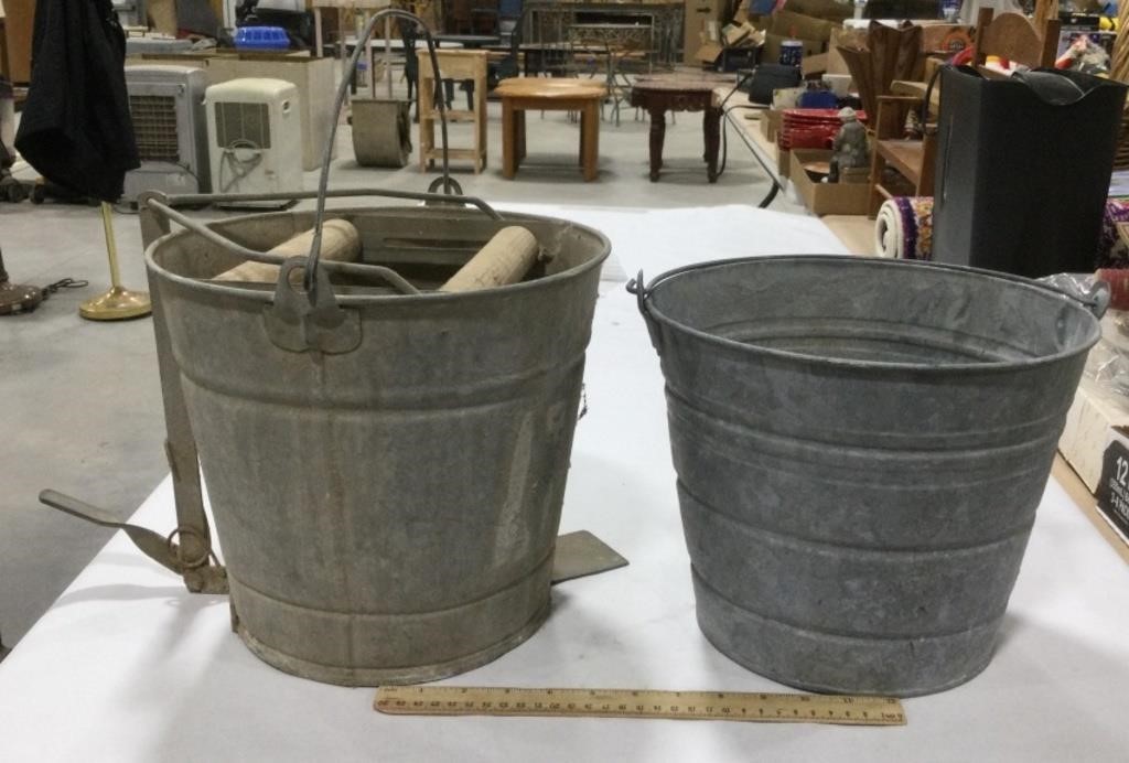 2 metal buckets-one mop bucket