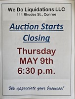 Auction starts closing 5-9-24 @ 6:30 PM