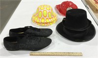 Lot of hats w/ pair of shoes - no visible size