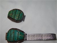 Sterling & Turquoise Watch Band Ends W Dodson