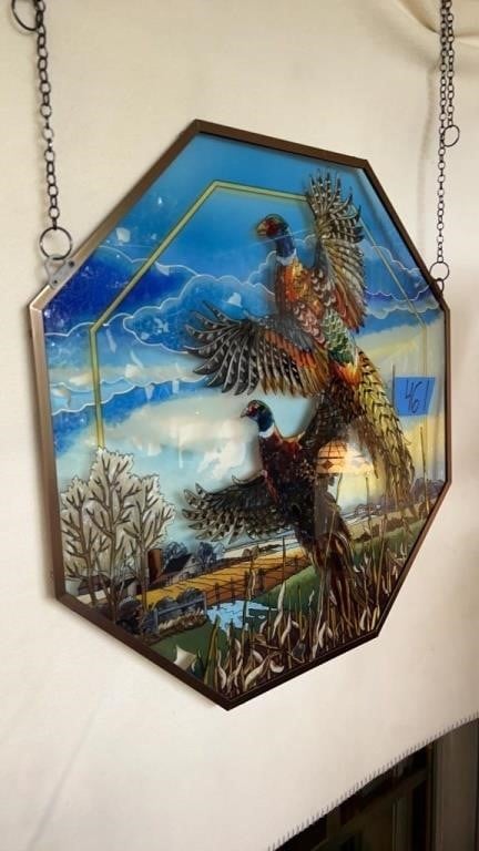 Pheasant glass painted art : 22? Handpainted Amia