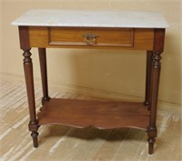 Louis XVI Style Marble Top Walnut Table.