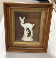 Ceramic deer in hanging shadow box 13X15X7