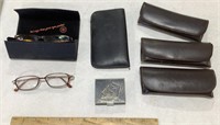 2 Eyeglasses w/ cases and sewing pins - 3 eye