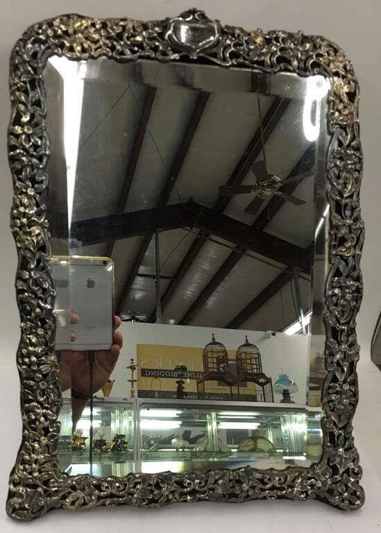 Hallmarked Silver And Beveled Glass Table Mirror