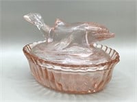 Pink Dolphin Candy Dish with Lid Vintage Pressed