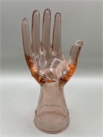 Pink Glass Jewelry Ring Display 8" Hand