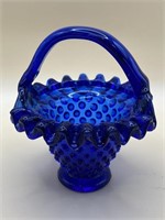 Cobalt blue glass hobnail basket, Easter basket