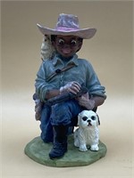 Black Americana Figurine Cowboy With His Dog 5”
