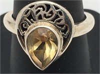 Sterling Silver Yellow Stone Ring