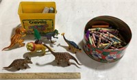 Dinosaurs, sidewalk chalk & crayons