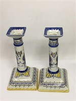 Pair Of Portugal Hand Painted Candle Sticks