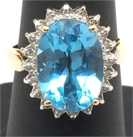14k Gold, Diamond And Blue Stone Ring