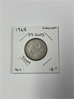 Canadian 1968 Silver Quarter AU+ Grade