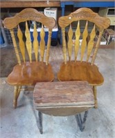 (2) Wood kitchen dining chairs and small drop