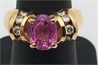 14k Gold, Diamond & Pink Sapphire Ring