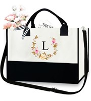 New hdmuorl Initial Canvas Tote Bag, Personalized