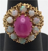 14k Gold, Opal And Star Sapphire Ring