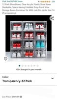 12 Pack Shoe Boxes, Clear Acrylic Plastic Shoe