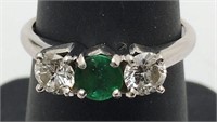 14k White Gold, Diamond And Emerald Ring / Band