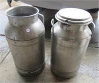 (2) Milk cans (1) with lid both Twin pines dairy