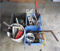 (4) Crates of hand tools, chain with hooks, floor