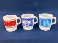(3) Vintage Fire King mugs, Red Polka Dot Lace,