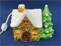 Ceramic Christmas Snow House with tree In