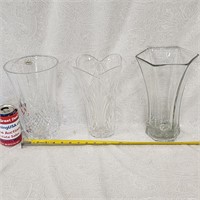 3 Large Vintage Leaded Crystal Glass Vases
