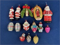 (14) Christmas glass ornaments and 2 plastic,