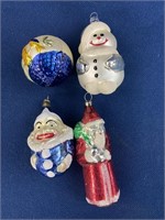 (4) Vintage Glass Ornaments Made in Czech,