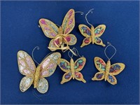 (5) Vintage Glitter BUTTERFLY Ornaments, Japan,