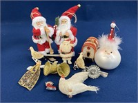 Assorted Christmas Ornaments and brooch pin, some