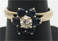 14k Gold, Diamond And Sapphire Ring