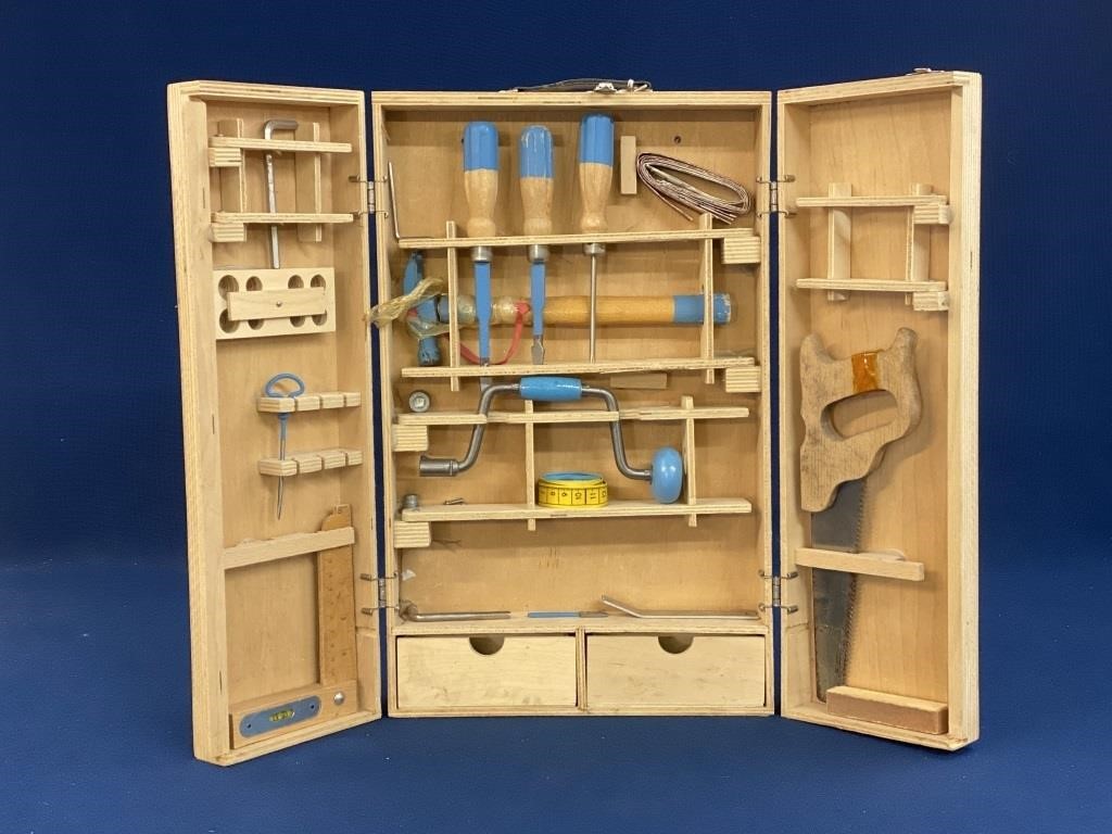 Vintage Children’s wooden folding tool box,