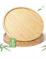 Like new 3 Pcs Bamboo Serving Tray Round Bamboo